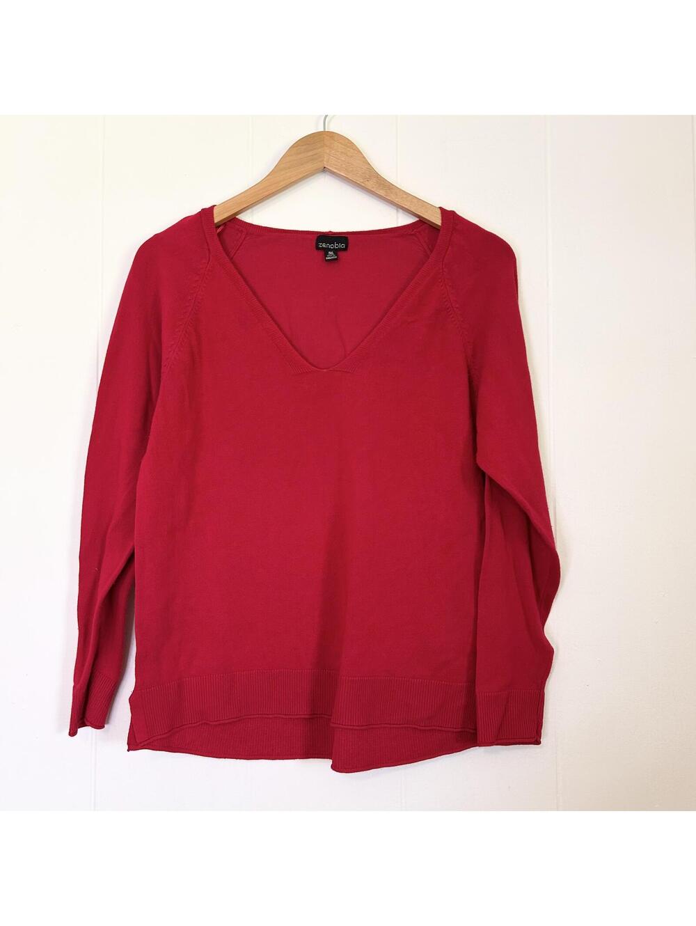 Zenobia Red Long Sleeve V-Neck Thin Sweater Top Women's 3XL